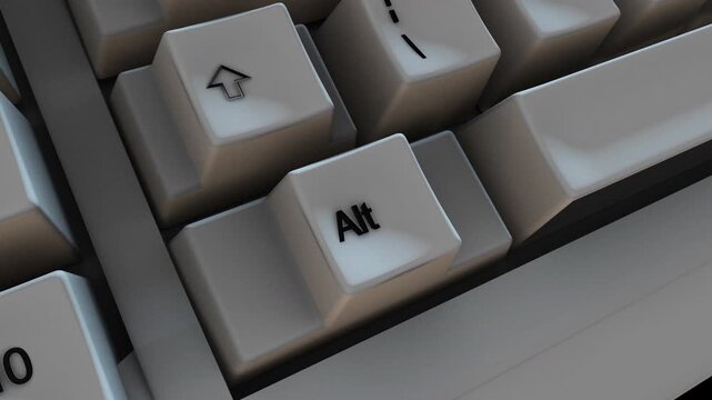Zooming into ALT Key on 3D Render Computer Keyboard. Great for business presentations, customer support concepts, online education, and workplace productivity videos. 4K Animation.