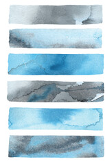 Blue and gray watercolor brush stroke strips isolated on white background © Kamlesh