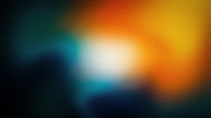 Obraz premium Abstract blurred background with grainy texture, vibrant gradient of blue, orange, and yellow colors