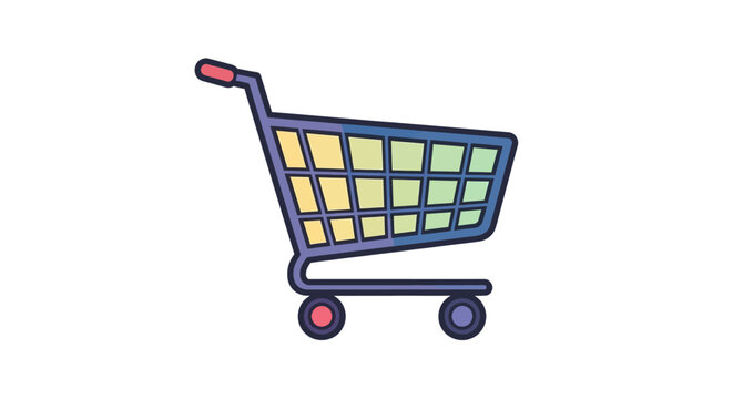 Shopping cart icon with colorful grid.