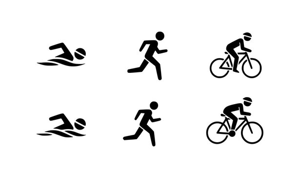 Triathlon activity icon set &ndash; swim run bike sports pictogram vector