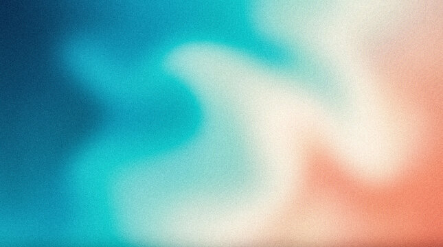 Abstract blurred background with grainy texture in shades of blue, teal, and soft peach orange gradient