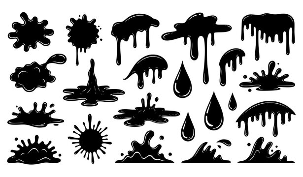Liquid splashes and slime blobs set &ndash; dripping ink vector illustration