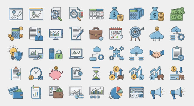Collection of business and technology icons.