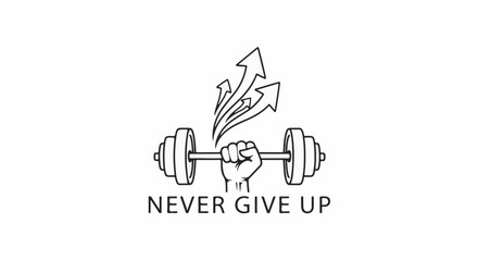 Fototapeta premium A hand grips a barbell with arrows pointing upward, signifying progress and perseverance