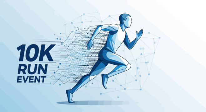 Dynamic Illustration of a 10K Run Event Featuring a Futuristic Runner Silhouette Theme