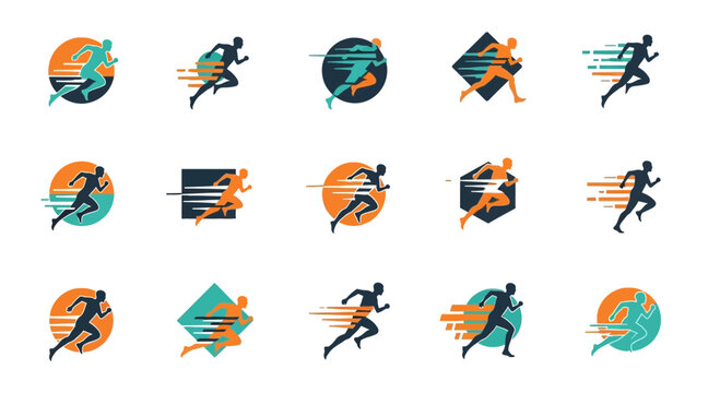 Dynamic Runners Silhouettes: Energetic Logos for Speed, Motion, and Athleticism Designs