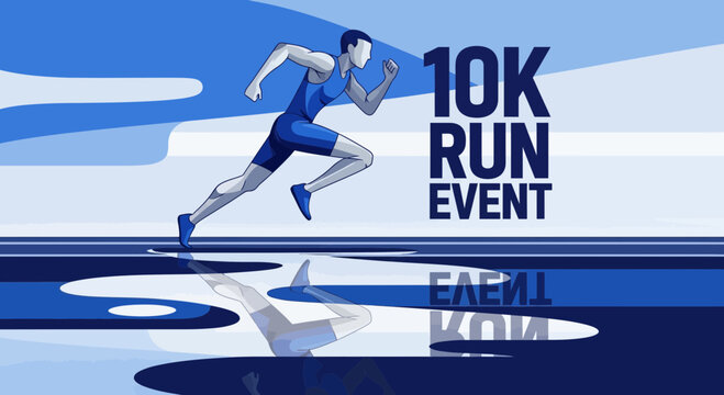 Dynamic Illustration Of Runner During 10K Run Event With Bold Colors And Unique Style