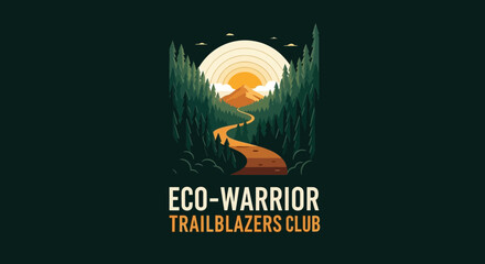 Naklejka premium Eco-Warrior Trailblazers Club: Journey To Sustainable Lifestyle And Nature's Preservation Vision