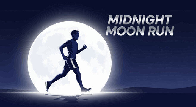 Dynamic Silhouette Runner Under A Giant Luminous Moon At Midnight