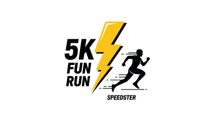 Fototapeta premium Energetic 5K Fun Run Logo Featuring Runner Silhouette Near Lightning Symbol