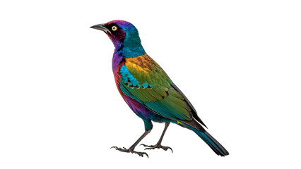 Obraz premium Colorful bird stands on its legs in a studio setting with white background during bright lighting hours isolated on transparent background