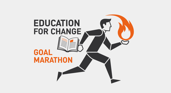 Education And Achievement Symbolized By A Person Running With Fire And A Book Graphic