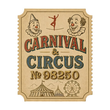 A vintage carnival ticket on transparent background