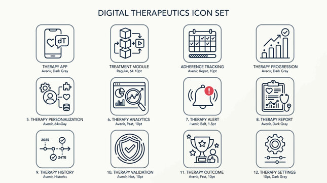 Digital therapeutics icons on screen.