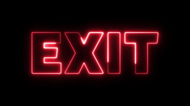 Animated red "EXIT" neon sign, ideal for safety, event, and directional concepts or themes, transparent background with alpha channel