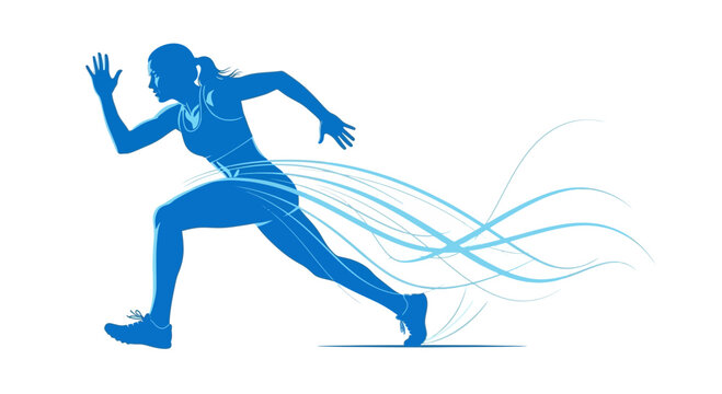 Energetic Female Runner Silhouetted Against White Background, Dynamic Movement Concept