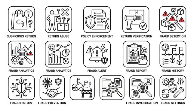 Fraud Detection and Prevention Icons Set Business Security.