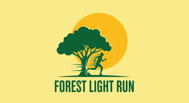 Energetic Forest Run Silhouette in Natural Scenery With Sun and Motion Lines