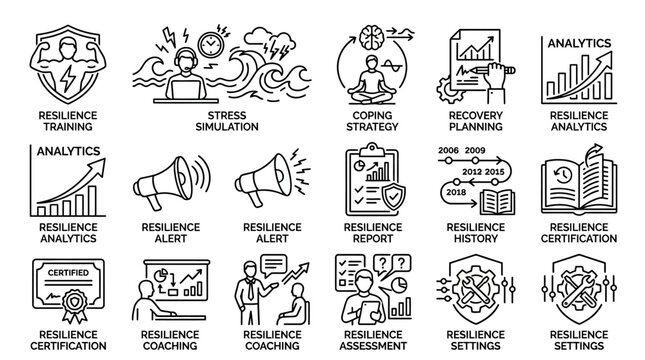 Resilience Business Strategy and Analytics Icons Set.