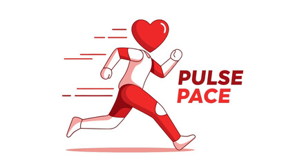 Obraz premium Energetic Runner With Heart Head, Pulse and Pace, Speed and Movement Illustration