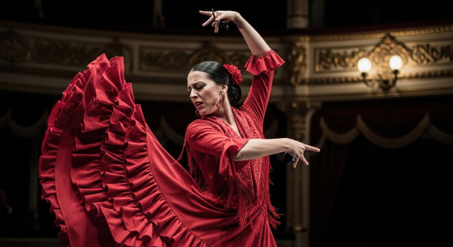 Woman performing traditional dance in ornate theater