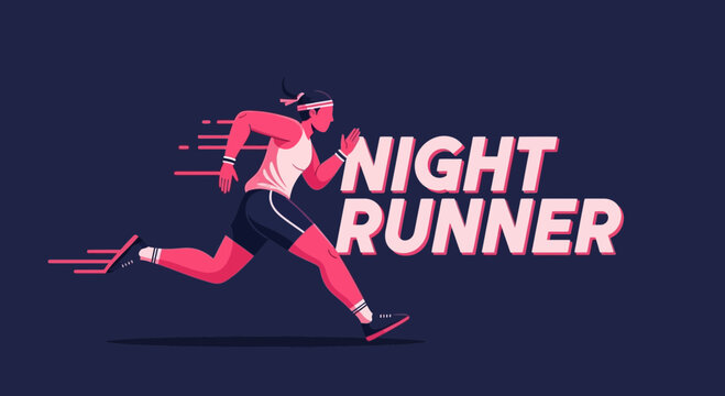 Energetic Night Runner Vector Illustration In Motion With Vibrant Colors and Dynamic Lines