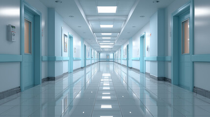 Fototapeta premium Healthcare Building Corridor with Clinical Design and Light