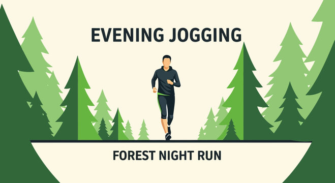 Evening Forest Run: A Silhouette Runner Enjoying The Tranquility Of The Nature