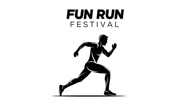 Energetic Silhouette Of A Runner During The Fun Run Festival Event In Black And White