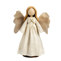 Fototapeta premium Front view of a handcrafted Christmas angel for Epiphany festival isolated on a white background