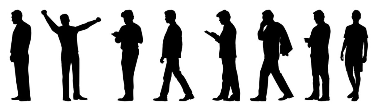PNG Silhouettes of people walking on transparent background