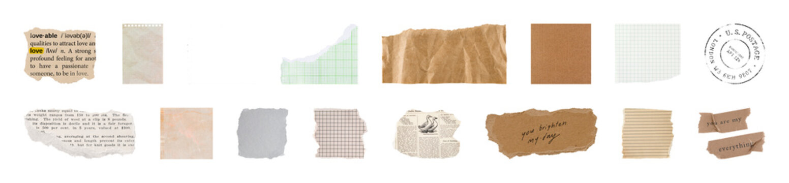 PNG Vintage torn paper textures collection on transparent background