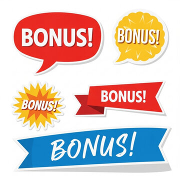 BONUS Sticker Pack Vector Set &ndash; Modern Reward Label Collection Isolated on White Background
