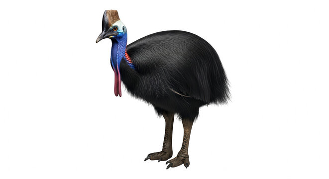 A vibrant cassowary standing alone isolated on transparent background with distinctive casque and colorful neck