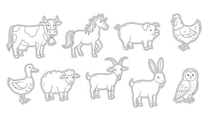 Farm animals illustrations in a line. © Ahmat prasojo