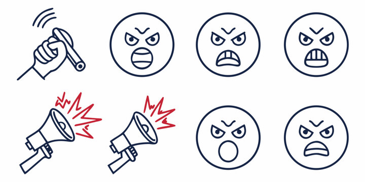 Angry faces and megaphone line expressions emotions