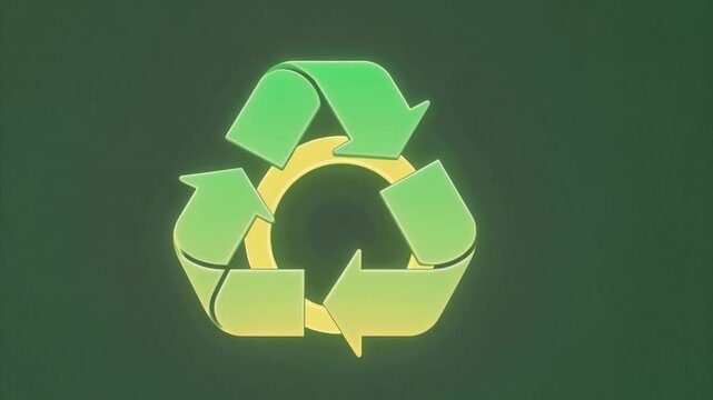 Glowing Recycle Symbol Pulses Softly Against Dark Green Background for Eco-Friendly Concept Visuals