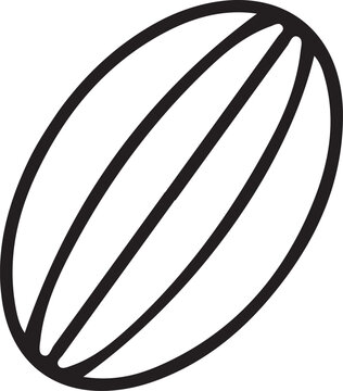 Minimalist Rugby Ball Outline Icon: Black Stroke Elongated Silhouette for Sports, Athletics, Team Competition, and Physical Education Graphic Design