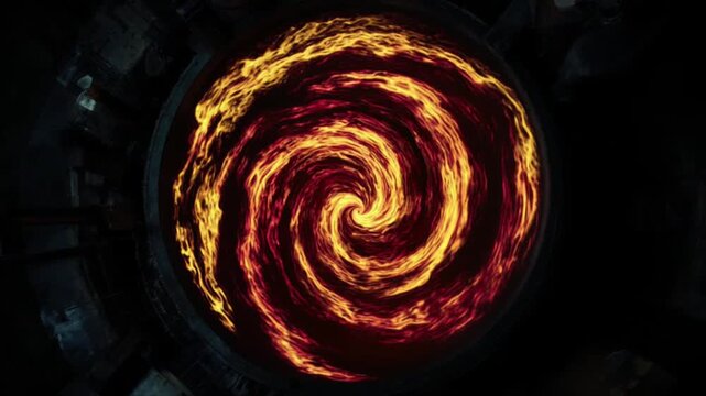 溶融ガラスの渦 真上から俯瞰 空撮オービット 宇宙的な抽象映像