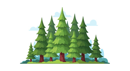 Fototapeta premium Group of Evergreen Pine Trees in a Forest, Nature Landscape Illustration
