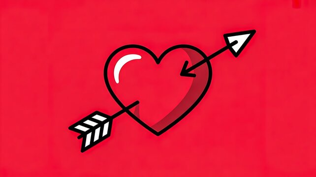 Heart with arrow symbol on red background representing love and romance concept