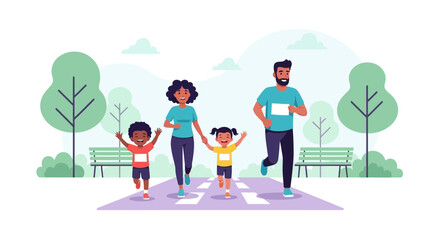 Fototapeta premium Family Jogging Together While Having Great Time Outdoor With Parents and Children Fun