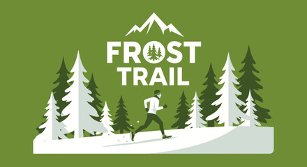 Obraz premium Frost Trail Runner in Snowy Forest: Vector Illustration For Outdoor Adventure