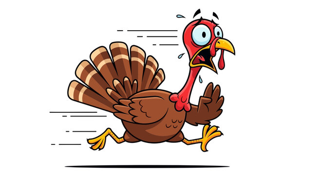 Frightened Turkey Sprinting Away for Survival on a White Background
