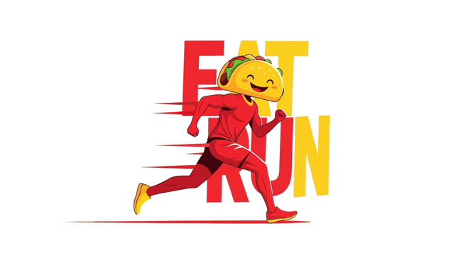 Funny Taco Character Running Fast With Eat Run Text For Food Lovers