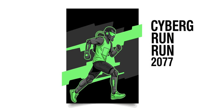 Futuristic Cyborg Athlete Running, Representing Speed and Technological Advancements in 2077 Era