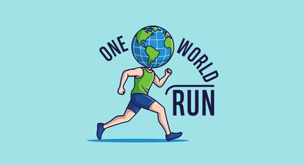 Fototapeta premium Global Running Concept: World Runner Illustration Depicting Earth's Unity and Environmental Goals