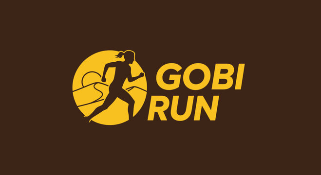 Gobi Run: A Minimalist Logo Design Displaying a Female Silhouette Running Through Desert