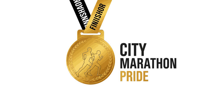 Gold Marathon Medal With Runners Silhouette Illustrating Finishers Pride And City Marathon